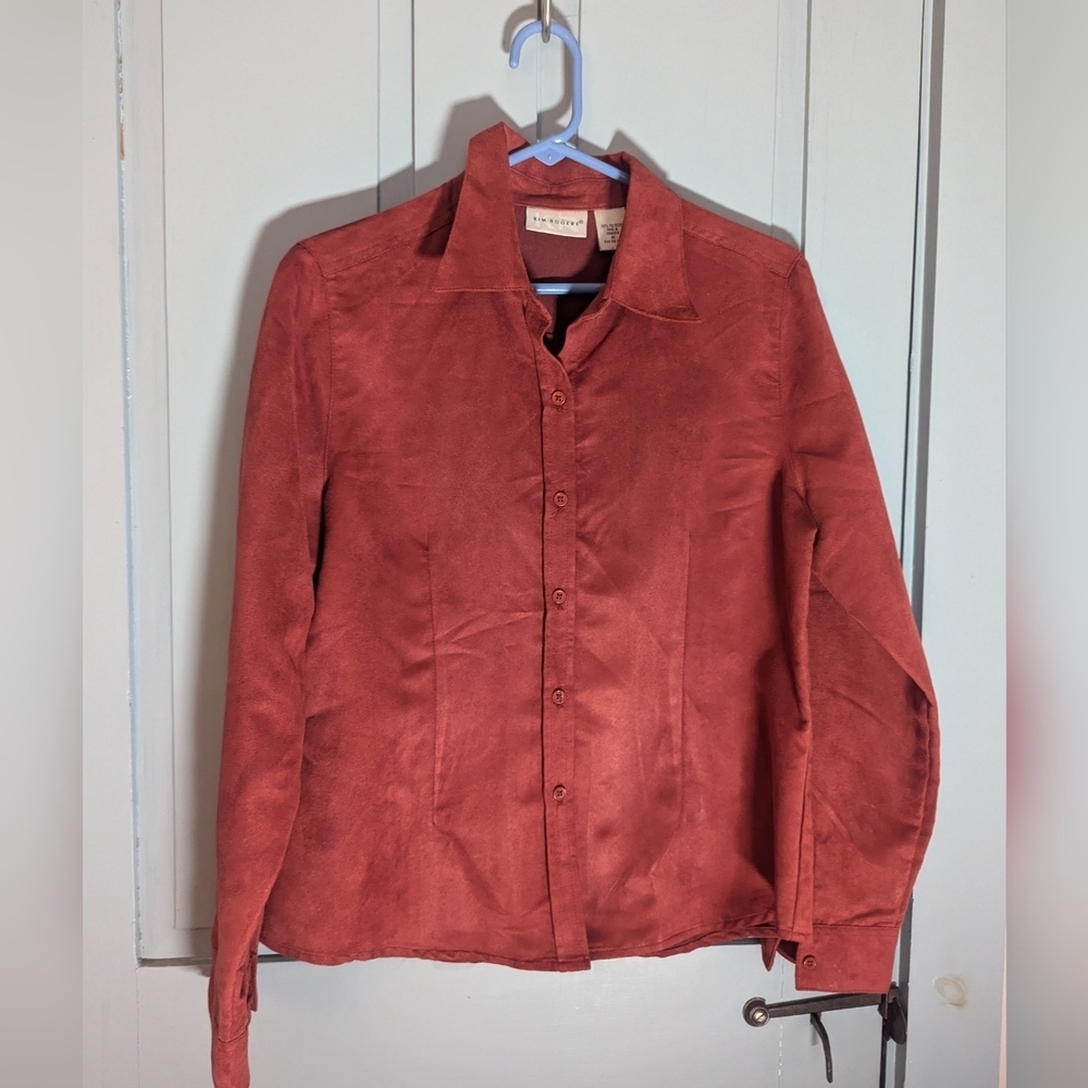 Kim Rogers M Shirt Fake Suede red rust orange Cowgirl Western Prairie Core